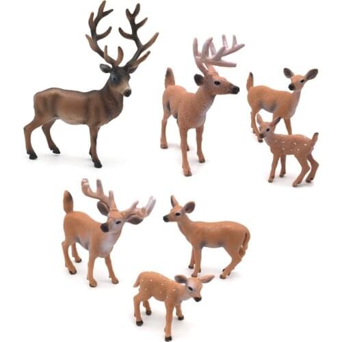 7PCS Pack Deer Figurines Toy, Forest Animals White-Tailed Deer Family Figures, Plastic Woodland Creature Cake Topper