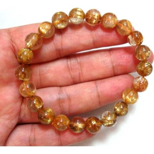 Free Shipping Natural Golden Rutilated Quartz 8.5mm Round Beads Bracelet Women Jewelry Accessories Weddings Parties Gift