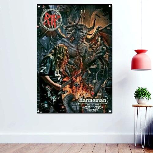 Demon Rock Music Banner Flag Scary Bloody Skeleton Wall Art Vintage Death Metal Artworks Posters Prints Painting Wall Decoration