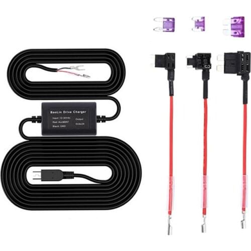 DHL 50Pcs Mini USB Hard Wire Kit 12V 24V to 5V 2.5A Dash Cam Car Adapter Fuse Low Voltage Protection Car Charger Cable Hard Wire