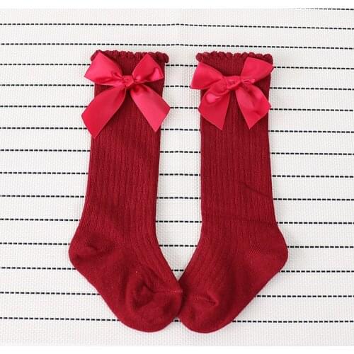 Hot Sale Kids Socks Toddlers Girls Solid Big Bow Knee High Long Soft Cotton Lace Baby Socks Kids