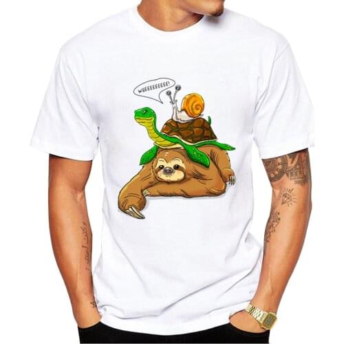 TEEHUB Hipster Animal Man T-Shirt Snail turtle and Sloth Printed Tshirts Short Sleeve Funny t shirts Cool Essential Tee