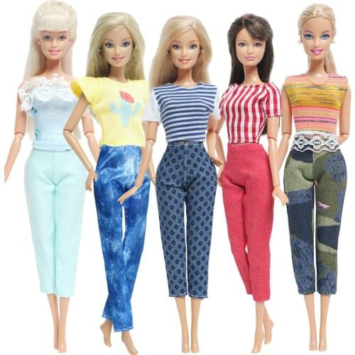 5 Set/Lol Doll Outfit Striped Pattern Mixed Color Daily Wear Tops Shirt Blouse Trousers Clothes for Barbie Doll Accessories Toy