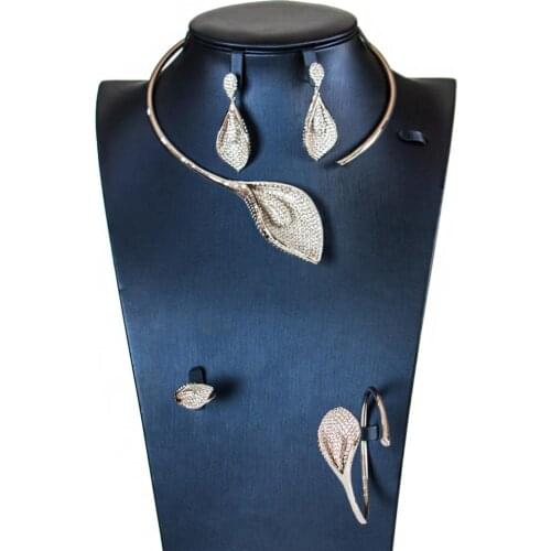 LAN PALACE new tulip 5A cubic zirconia Necklace/Earrings/Bracelet/ring bridal jewelry sets for anniversary free shipping