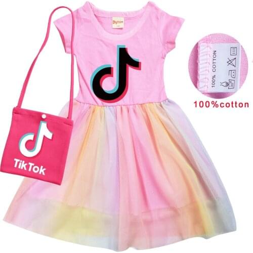 TIK TOK Summer fashion pure cotton girls skirt + bags childrens cotton dress