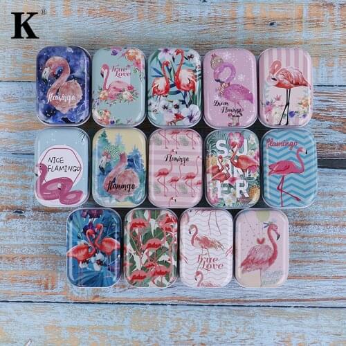 Mini Flamingo Metal Packing Tin Jar Boxes Portable Pill Box Case Small Medicine Case Cans Coin Headphones Nail Travel Pill Box