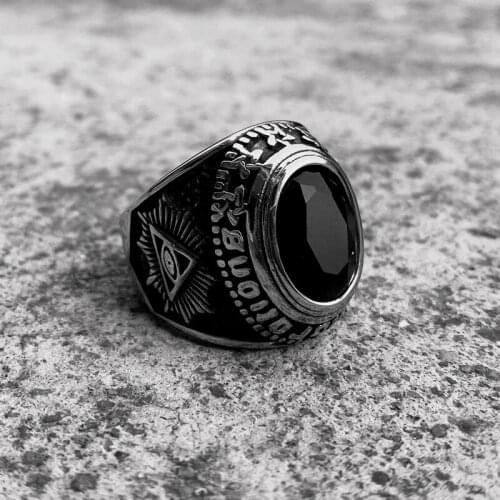 Male 316 stainless steel motorcycle Blackstone Skull Masonic Illuminati Triangle ring Punk Masonic jewelry AR1304