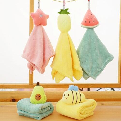 Soft Plush Bath Towel Baby Nursery Hand Towel Cartoon Animal Fruit Wipe Hanging Bathing Towel for Children Bathroom Kitchen