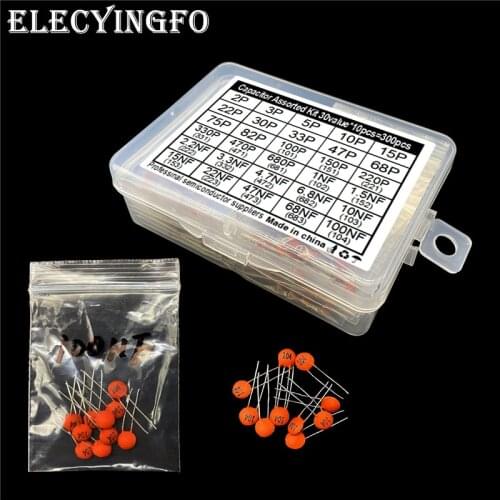 300pcs/lot 30 values x 10pcs 2pF-0.1uF 100nF Ceramic capacitor set pack capacitor Assorted Kit samples Diy with box