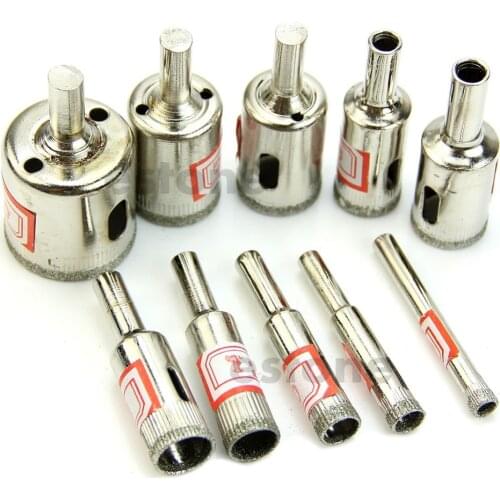 10Pcs Diamond Coated Core Hole Saw Drill Bit Set Tools For Tiles Marble Glass
