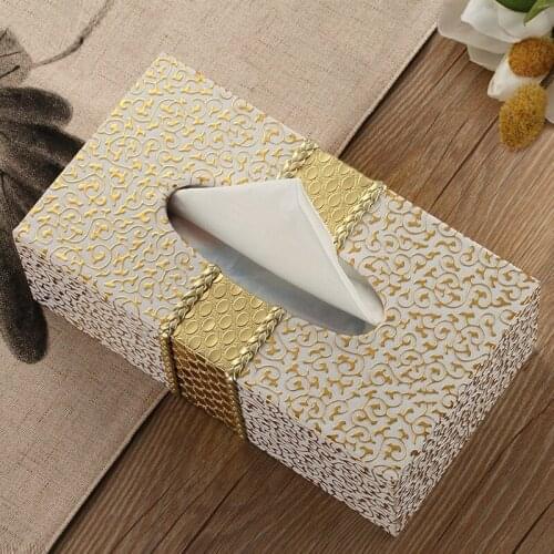 Desktop Leather Tissue Storage Box Home Interior Tissue Paper Napkin Holder Leather Box Gold Boite Mouchoir Home Storage BJ50TB
