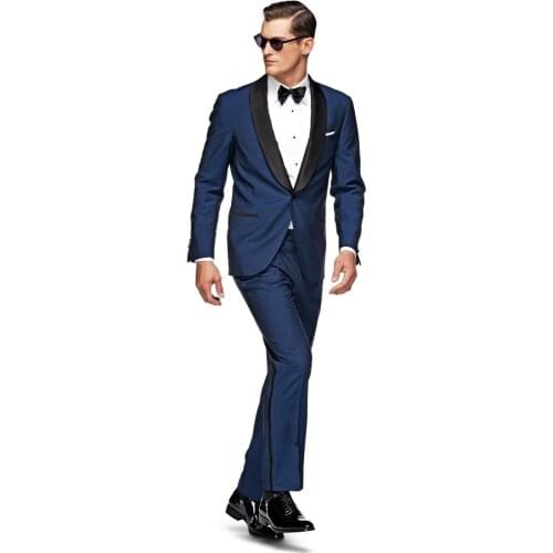 New Arrival Groom Tuxedos BlueGroomsmen Shawl Satin Black Lapel Men Wedding Suits Best Mens Suit (Jacket+Pants+Tie+Girdle) B613