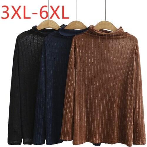 New ladies autumn winter plus size basic tops for women large loose long sleeve cotton thin turtleneck T-shirt 3XL 4XL 5XL 6XL
