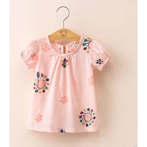 Girls clothing summer embroidery doll shirt short-sleeved shirt girls embroidered childrens pullover tide shirts blouses