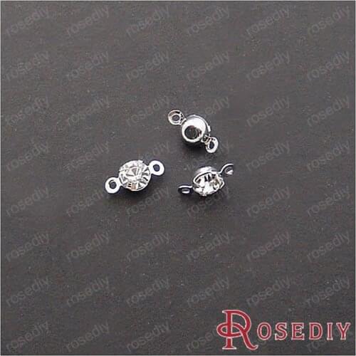 Wholesale 4mm Imitation Rhodium Copper Base with White Rhinestone 2 Holes Connectors Findings 50 pieces(JM4583)T