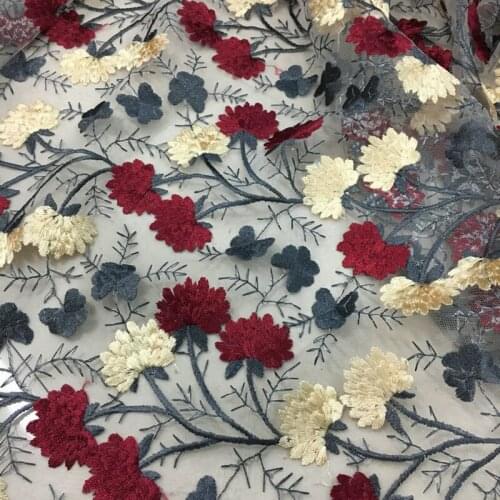 Colorful Embroidery Hot Pink flower lace fabric Tulle Flower Bunch DIY clothing skirt dress lace fabric Party Dress Garment