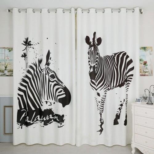 Custom Made 2x Grommet Window Drapery Curtain Nursery Kids Children Room Window Dressing Tulle 200x260cm Zebra White Black