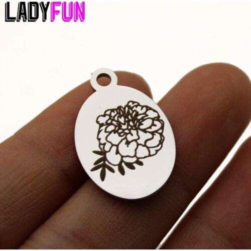 Birth Month Flower October MARIGOLD Charm Stainless Steel Birth Flowers Charms High Polish Mirror Surface Pendant 10pcs