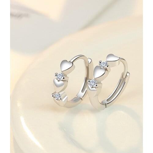 S925 Needle Korean Womens Classic Metal Heart-shaped Rhinestone Hoop Earrings Fashion Hoop Statement Earrings