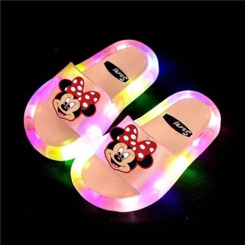 Disney childrens cartoon Minnie Mickey summer non-slip soft bottom beach shoes home shoes boys girls baby slippers LED