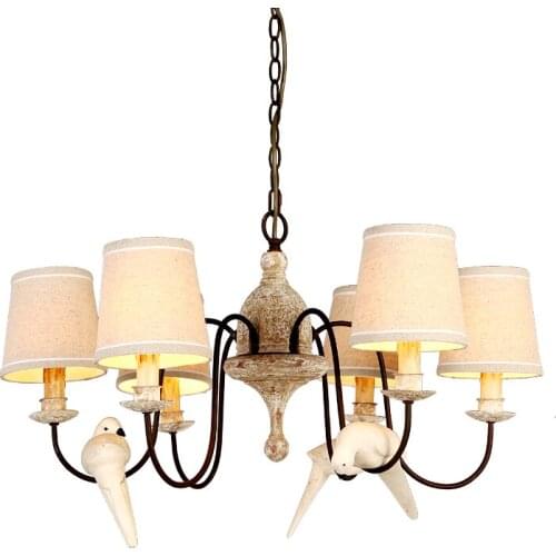 Vintage bird chandeliers lighting with fabric shade elegant creative foyer chandeliers kitchen lights fixture retro french light