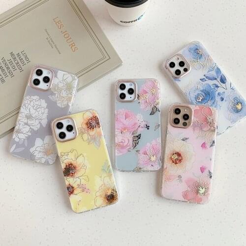 Gimfun Vintage Plating Flower Daisy Phone Case for iPhone 11 11 12 Pro Max XR XS Max X XS 7 8 Plus Luxury Floral Soft Tpu Cover