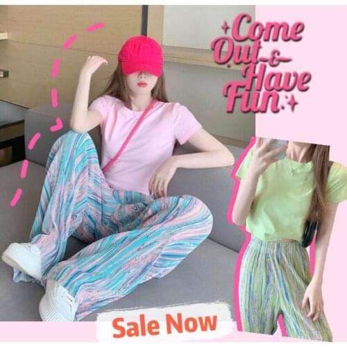 Tie-Dye Icesilky Long Pants Contrast Color Wide Leg Pant Drape Straight Mopping Long Pants Harajuku Womens Fluid Long Pants2021