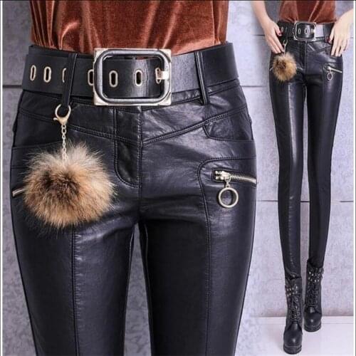 Female Fashion Sexy Leather Pants Tight-fitting Pu Leather Pants Trousers Women Slim Boot Pants 2019new Autumn And Winter