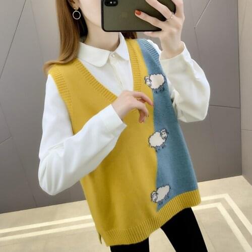 Area J 5 right] 7370 The New Womens knitted vest sweate real shot - sheep jacquard V-neck knitted vest 36