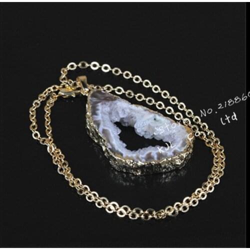 1pcs 2015 new fashion natural druzy gem stone pendant necklace chain drusy stone necklace