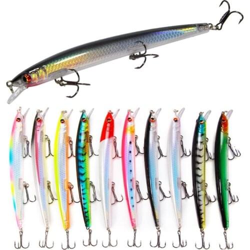 10PCS/lot Long Minnow Fishing Lure 13cm 15g Floating Hard Wobbler Crankbait 3D Eyes Artificial Bait Trout Pike Carp Fishing