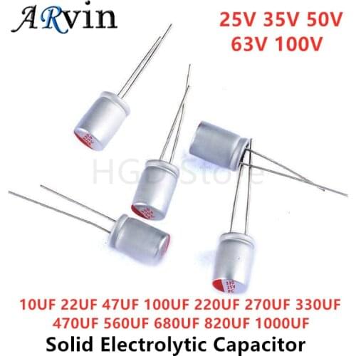 10Pcs DIP Solid Electrolytic Capacitor 25V 35V 50V 63V 100V 10UF 47UF 100UF 220UF 270UF 330UF 470UF 560UF 680UF 820UF 1000UF