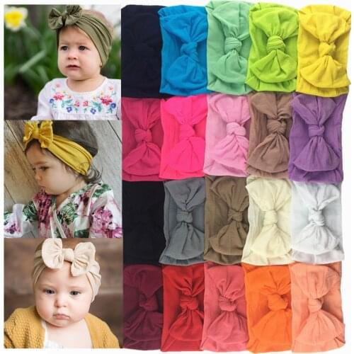 20Pcs New Fashion Baby Girls Headwear Soft Elastic Nylon Headband Bow Knot Turban Hairband Fits 0-32 Months Infant Kids HB084