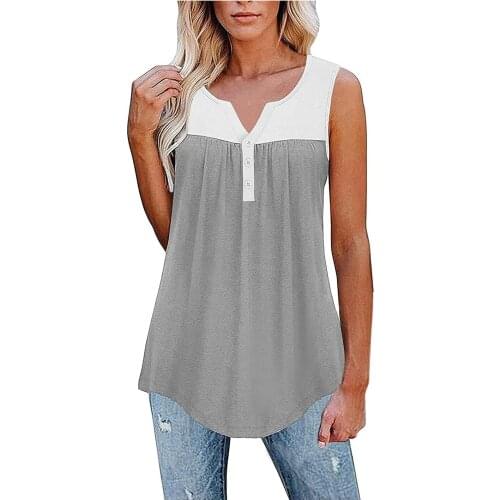 2021 Summer New Pleated Sleeveless Womens Wear V-neck Button Stitched Womens Vest T-shirt