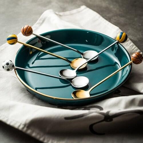 6Pcs Ball Spoon Basketball Volleyball Football Spoon Coffee Ice Spoon Stainless Steel Spoon Kitchen Tableware