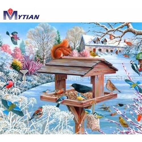 MYTIAN 5d Diamond Painting,Farm Inspired Birds,Birdhouse,Squirrel,Diamond Embroidery Art Kit,Mosaic Needlework Home Decoration