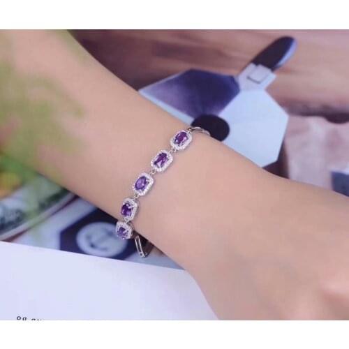 Natural Amethyst bracelet 4 * 6mm 925 sterling silver inlaid fashion bracelet birthday gift envelope