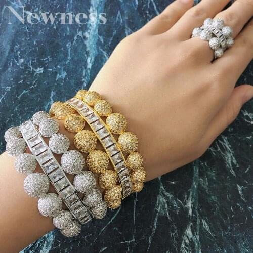 Newness 2PCS Bracelets/Ring Luxury Cubic Zirconia Open Bangle Resizable Rings Trendy Girls Women Patry Wedding Jewelry Sets