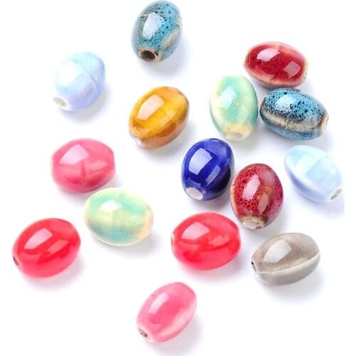 Pandahall 200pcs/lot 12x9x9mm Oval Exquisite Handmade Porcelain Ceramic Beads Mixed Color Hole: 3mm For Necklace Bracelet Making