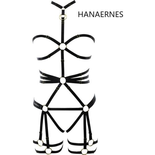 HANAERNES Black sexy hollow gothic cage adjustment chest strap body harness lady bar disco carnival costume harness harness set