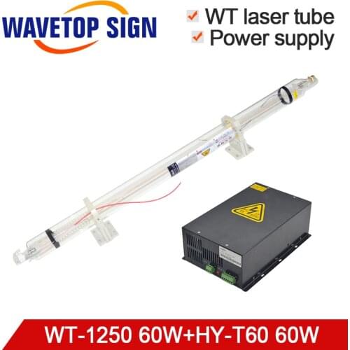 CO2 Laser Tube WT1250 60W Length 1250mm Dia.55mm + Laser Power Supply HY-T60 60W for CO2 Laser Cutting and Engraving Machine