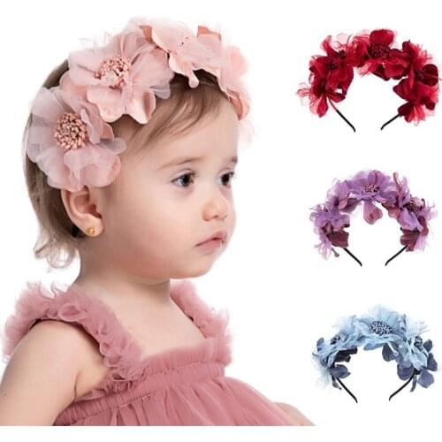Baby Handmade Floral Hair Hoop Artificial Flower Headbands for Girls Newborn Headbands Nylon Elastic Toddler Infant Hair Bands