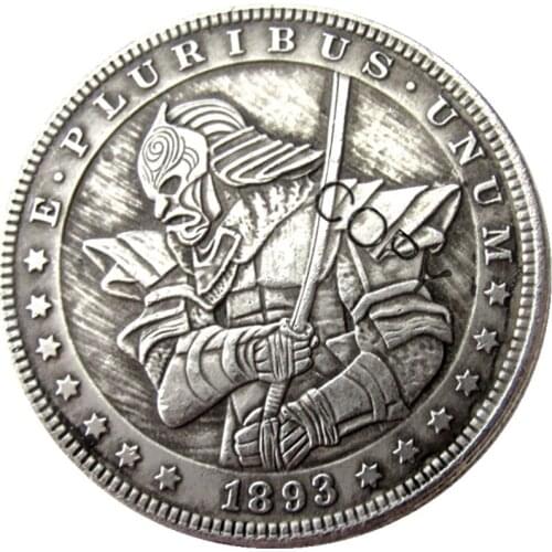 HB(57)US Hobo 1893 Morgan Dollar skull zombie skeleton hand carved Silver Plated Copy Coins
