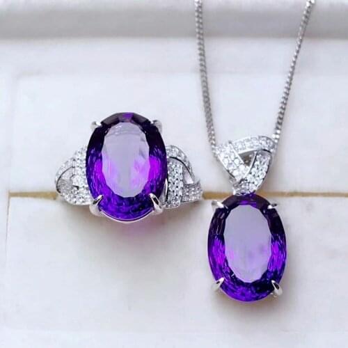 Shilovem 925 sterling silver Piezoelectricity amethyst Rings pendants fine Jewelry send necklace new wedding gift mtz101409agz