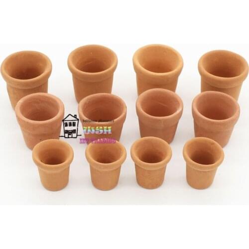Dollhouse miniature Dolls accessories 1:12 Brown Pottery Flowerpot Diy decorate 3 size 12 pcs Free shipping