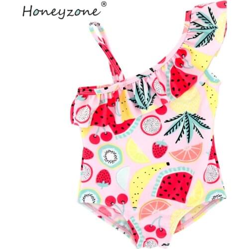 Honeyzone Girls Swimwear 9M-6Years Kids Beach Wear Fruits Print Baby Swimming Suits Bikini Ruffle Infantil Childs Bathing Suit