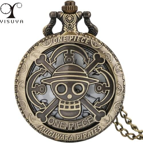 Pirate Skull Hollow Hunter Quartz Bronze Pocket Watch Exquisite Student Collection Pendant Necklace Clock Gifts Sweater Chain