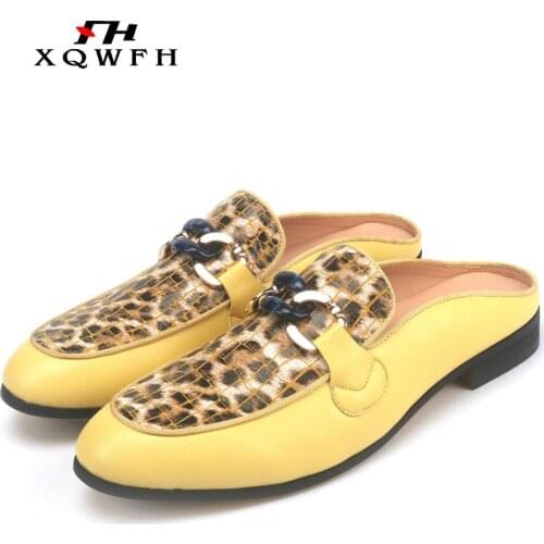 Sandal Summer Men Slippers Fashion Yellow Leather Man Half Slippers Male Casual Shoes Dress Shoes Classic Mules Slides Outdoor