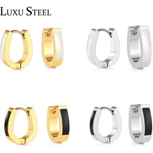 LUXUSTEEL Hoop Earrings For Women Brincos Stainless Steel Round Gold/Silver Color Geometry Black Drop Oil Jewelry Bijoux Female