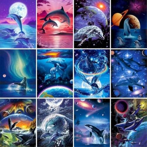 GATYZTORY Frameless Planet Dolphin DIY Painting By Numbers Kit Animals Modern Wall Art Handpainted Unique Gift For Home Decor 40